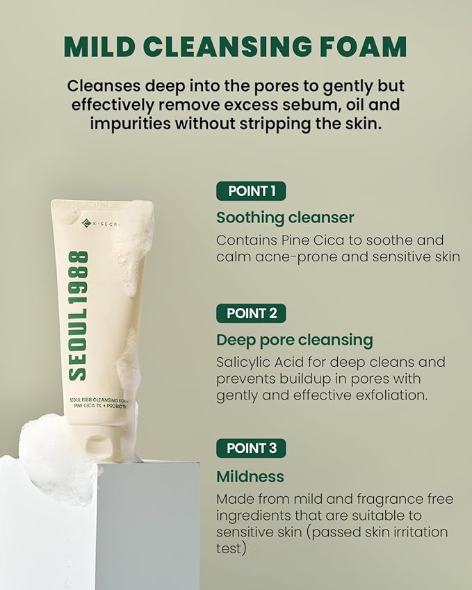 K-Secret – Seoul 1988 Pine Cica 1% + Probiotics Cleansing Foam 150ml