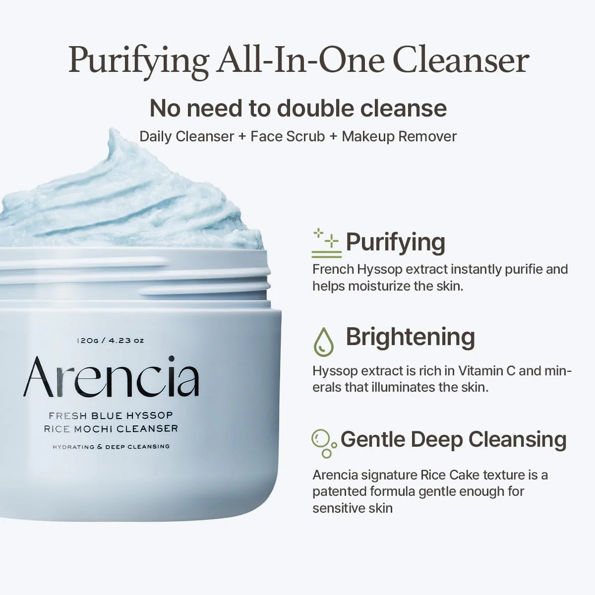 Arencia – Fresh Blue Hyssop Rice Mochi Cleanser 120g