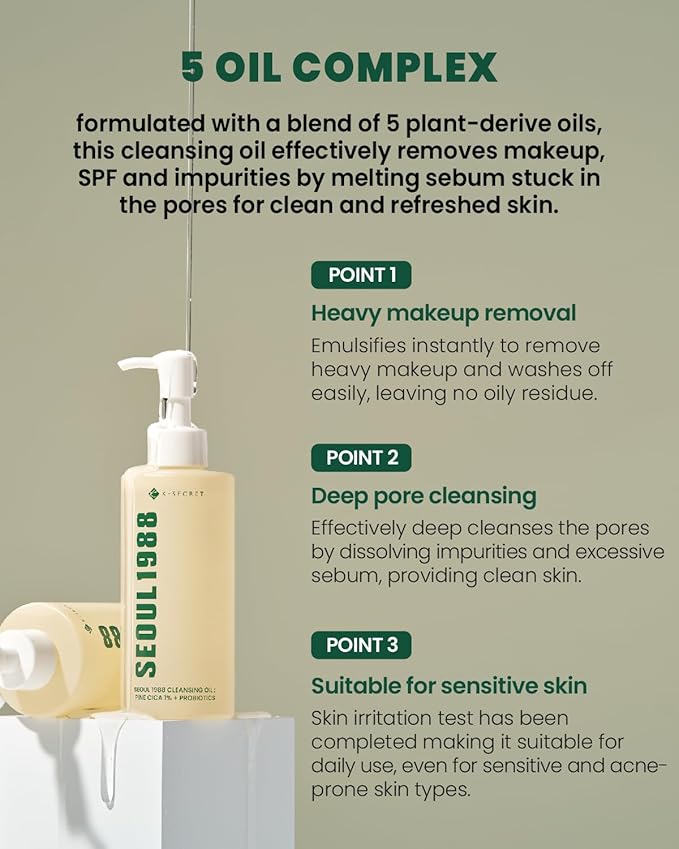 K-Secret – Seoul 1988 Pine Cica 1% + Probiotics Cleansing Oil 200ml