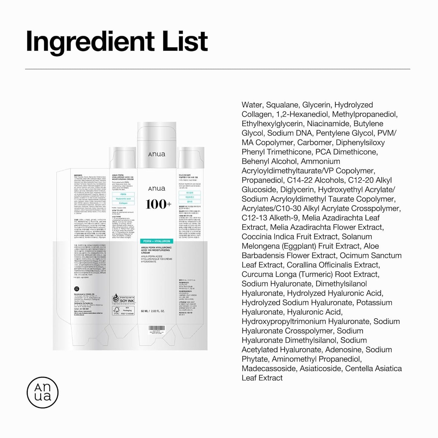 Anua – PDRN + HyalURONIC Acid 100 Moisturizing Cream 60ml