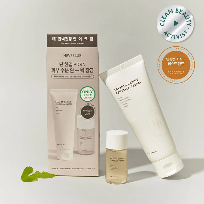 Heveblue – Salmon Caring Centella Cream 100mL Set (+Salmon Cream 100mL +Salmon Toner 25mL)