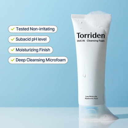 Torriden – DIVE-IN Low molecular Hyaluronic acid Foam Cleanser 150ml