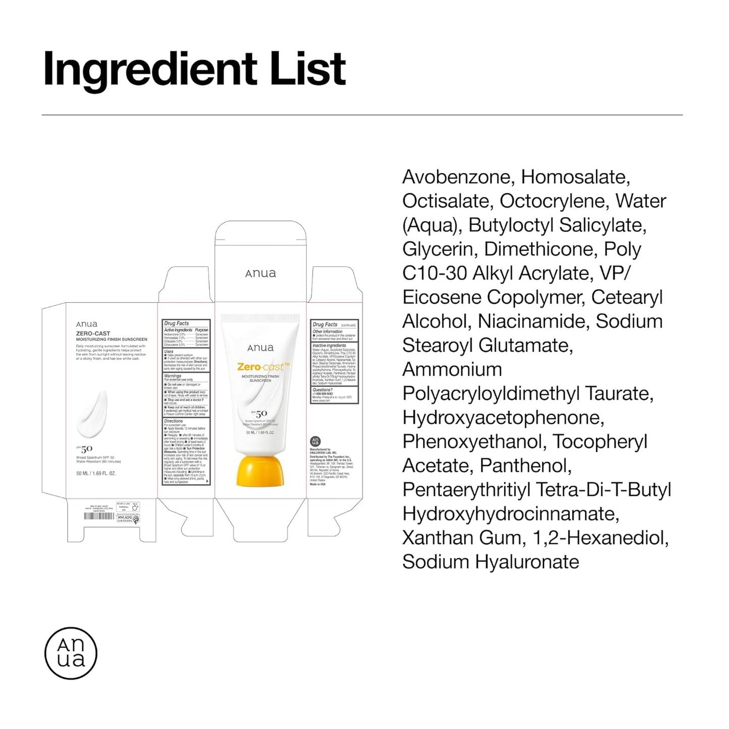 Anua – Zero-Cast Moisturizing Finish Sunscreen 50ml