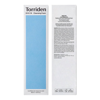 Torriden – DIVE-IN Low molecular Hyaluronic acid Foam Cleanser 150ml