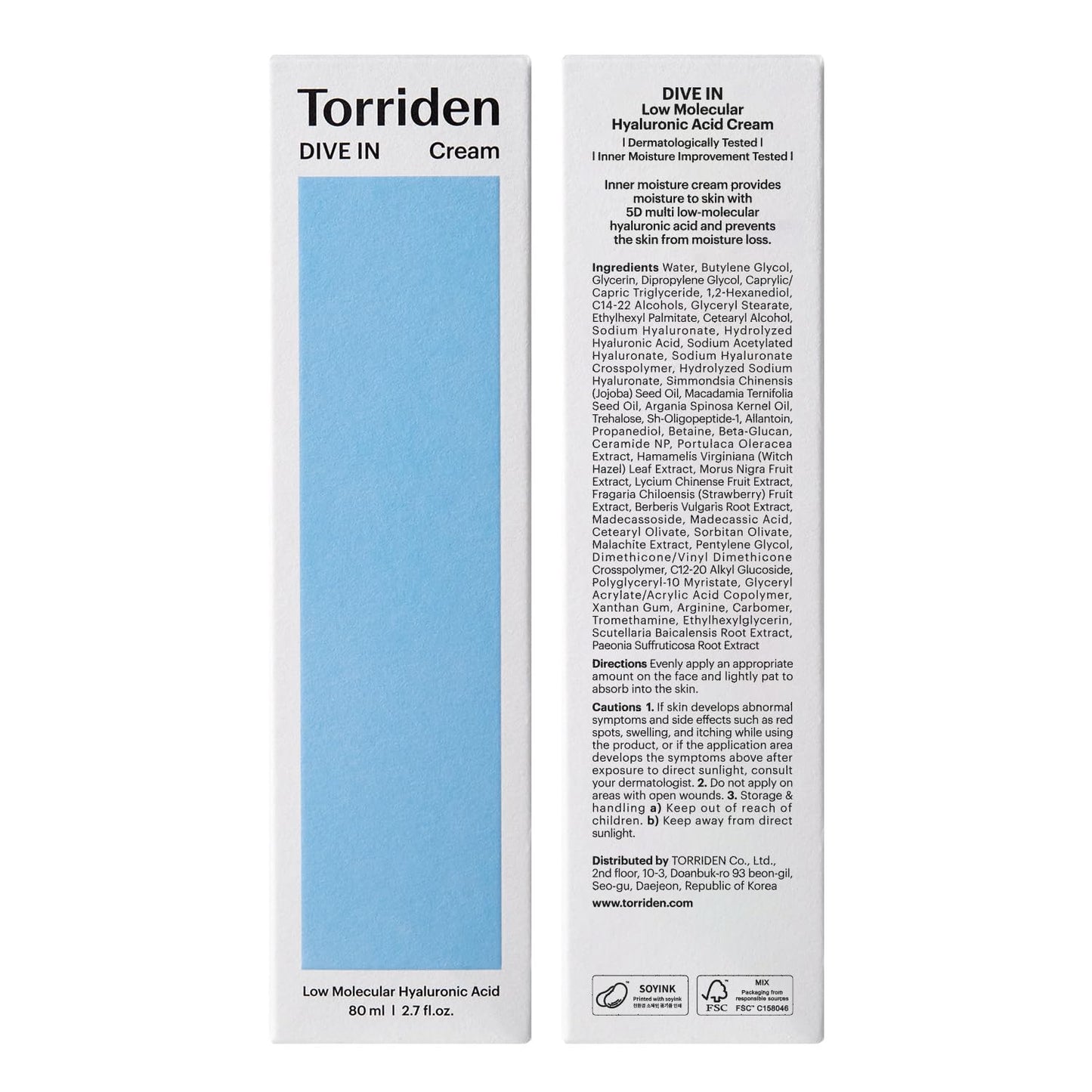 Torriden – Dive In Low Molecular Hyaluronic Acid Cream 80ml